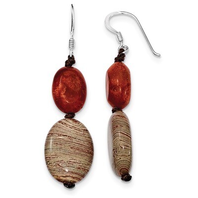 Red Reconstructed Stone &amp; Red Zebra Jasper Earrings Sterling Silver QE6135, MPN: QE6135, 8867740803…