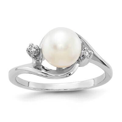 7mm Fw Cultured Pearl Aaa Diamond Ring 14k White Gold Y1850PL/AAA, MPN: Y1850PL_AA, 886774134703