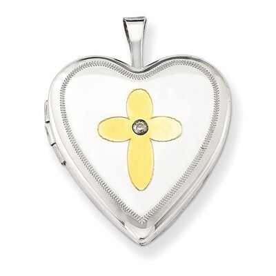 Heart Locket Sterling Silver &amp; Diamond Gold-plated Cross 20mm QLS558, MPN: QLS558, 883957053141