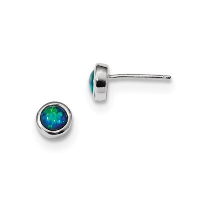 Synthetic Blue Opal Post Earrings Sterling Silver Rhodium-plated QE13939, MPN: QE13939, 191101312014