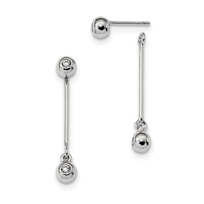 Post &amp; Dangle CZ Diamond Ball Front &amp; Back Earrings Sterling Silver Rhodium-plated QE13038, MPN: QE…