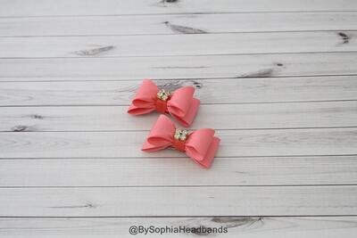 Coral Baby Bow Hair Clip Bow Hair Clip Coral Hair Clip Rhinestone Hair Clip Orange Hair Clip Baby H…