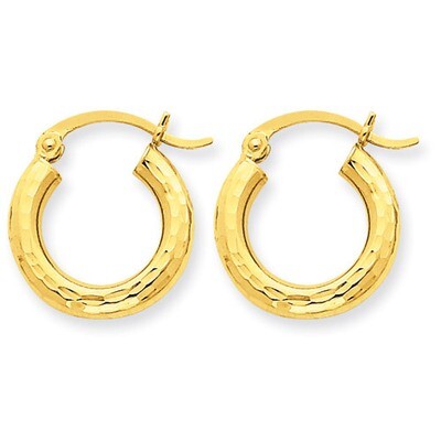 Diamond-cut 3mm Round Hoop Earrings 10k Gold 10TC267, MPN: 10TC267, 883957896656