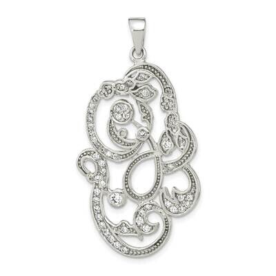 CZ Diamond Floral Pendant Sterling Silver Polished QP5464, MPN: QP5464,