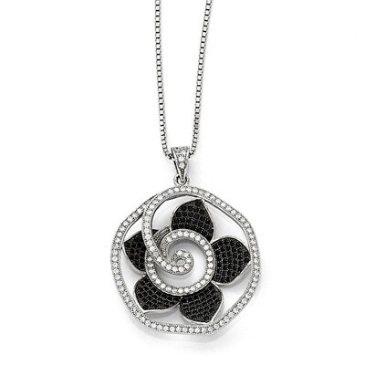 Flower Necklace Sterling Silver &amp; Cubic Zirconia QMP1181-18, MPN: QMP1181-18,