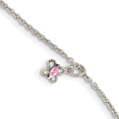 Pink CZ with 1.5 Inch Ext. Butterfly Kid&#39;S Bracelet Sterling Silver QG3503-5, MPN: QG3503-5, 191101…