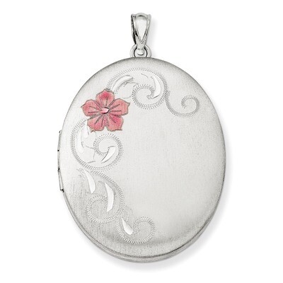 Enamel Flowers 34mm Oval Locket Sterling Silver QLS518, MPN: QLS518, 883957357591