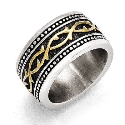 Antiqued and Yellow IP-plated 13.25mm Ring - Stainless Steel SR424 by Chisel, MPN: SR424, 191101431…