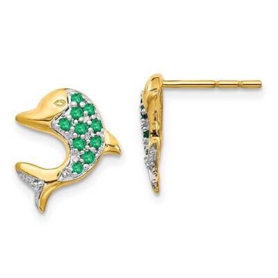 Emerald &amp; Diamond Dolphin Post Earrings 14k Gold Rhodium Plated EM5615-EM-001-YA, MPN: EM5615-EM-00…