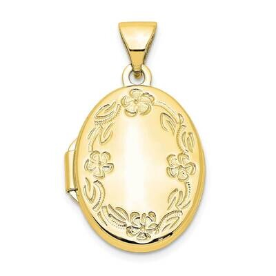 17mm Oval Leaf Floral Hand Engraved Locket 10k Gold 10XL834, MPN: 10XL834,