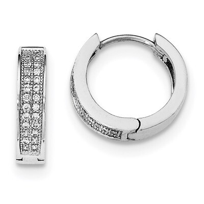 2-row Pave Hinged Hoop Earrings Sterling Silver Rhodium-plated QE12260, MPN: QE12260, 191101117831