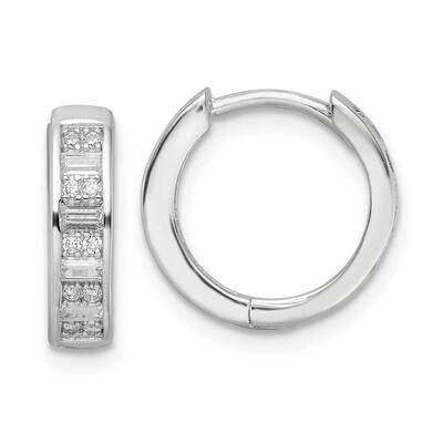 Rhodium-Plated CZ Diamond Hinged Hoop Earrings Sterling Silver Polished QE16298, MPN: QE16298, 1969…
