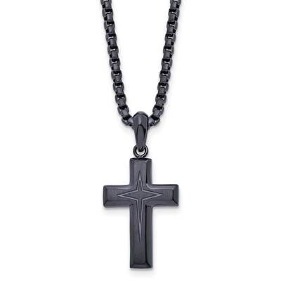 Polished Dark Grey Ip 24 Inch Cross Necklace Stainless Steel Brushed SRN2950-24 by Chisel, MPN: SRN…