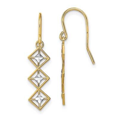 Fancy Dangle Wire Earrings 14k Gold Rhodium Diamond-cut TF1896, MPN: TF1896, 637218148974