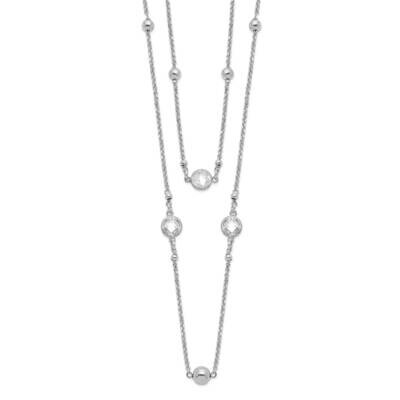 CZ/Beaded 2-Strand with 1Inch Extension Necklace Sterling Silver Rhodium-Plated QG5310-16, MPN: QG5…