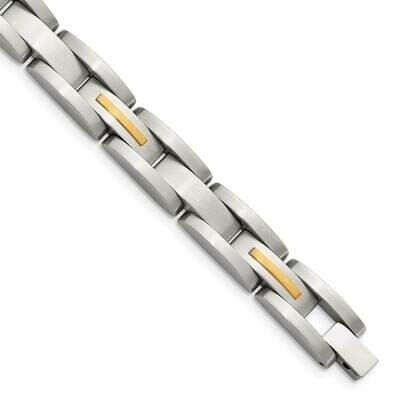14k Gold Yellow Inlay 8 Inch Bracelet Stainless Steel SRB116-8 by Chisel, MPN: SRB116-8, 8839577450…