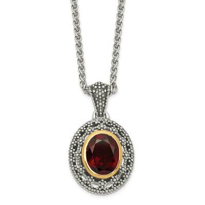 Garnet Oval Necklace Sterling Silver with 14k Gold Accent QTC1636, MPN: QTC1636, 883957171319