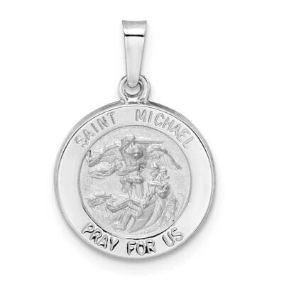 Satin Hollow St Michael Medal Pendant 14k White Gold Polished XR1943, MPN: XR1943,