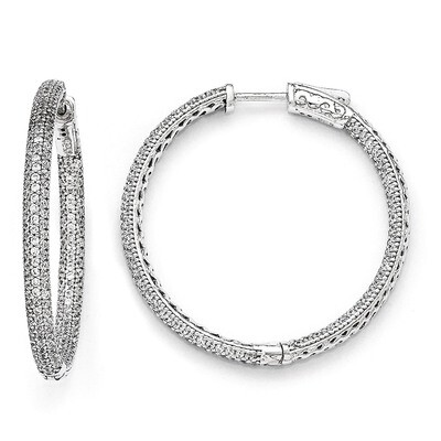 Diamond In and Out Hinged Hoop Earrings Sterling Silver Rhodium-plated QMP586, MPN: QMP586, 8839574…