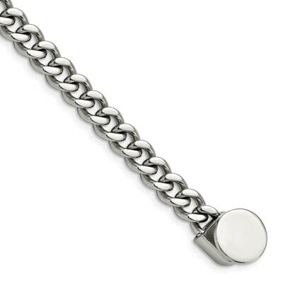 Curb Chain with Black Leather Hook 8.25 Inch Bracelet Stainless Steel Polished SRB2838-8.25, MPN: S…