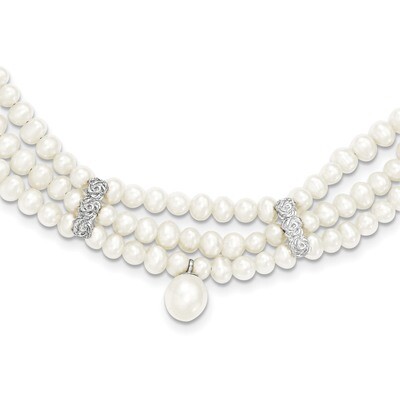 FW Cultured Pearl 3 Row with Bead Spacer Necklace Sterling Silver QH5205-16