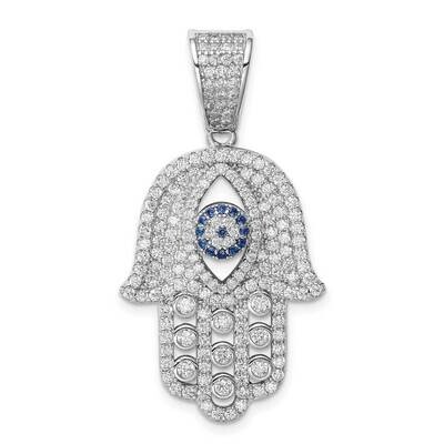 Created Spinel &amp; White CZ Diamond Hamsa Pendant Sterling Silver Rhodium-plated QC9449, MPN: QC9449,…