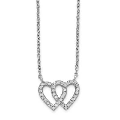 2-Heart CZ Diamond with 1 Inch Extender. Necklace Sterling Silver Rhodium-plated QG5483-16.5, MPN: …