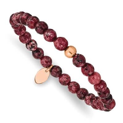 Rose Ip-Plated Red Jade Stretch Bracelet Stainless Steel Polished SRB2344, MPN: SRB2344, 1911018608…
