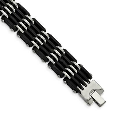 Black Rubber Bracelet Stainless Steel Polished SRB1372-8.25 by Chisel, MPN: SRB1372-8.25, 886774971…