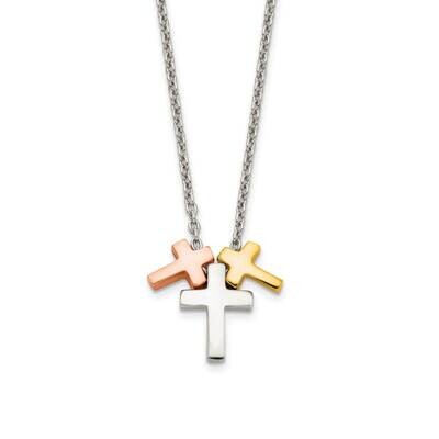 Rose and Gold-Tone 3-Cross with 2 Inch Extension Necklace Sterling Silver QG5242-16, MPN: QG5242-16…