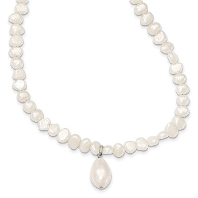 18 Inch Pearl Drop 18in Necklace Sterling Silver Cultured QH2464-18, MPN: QH2464-18, 191101276613