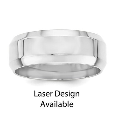 8mm Bevel Edge Sterling Silver Lasered Design QWB102, MPN: QWB102, 886774540665