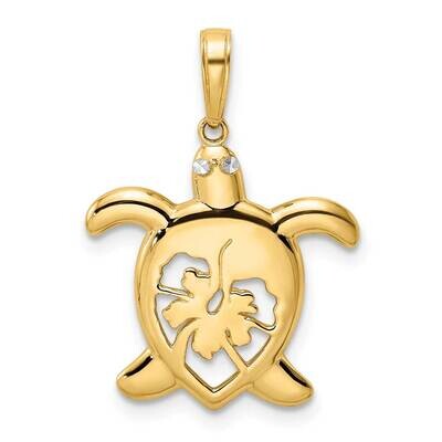 Floral Turtle Pendant 14k Gold and White Rhodium Diamond-Cut M2996, MPN: M2996, 196904072349
