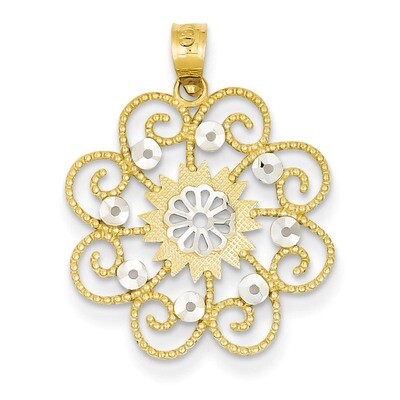 Diamond-cut Swirl Round Pendant 14K Gold &amp; Rhodium K4790, MPN: K4790, 191101365171
