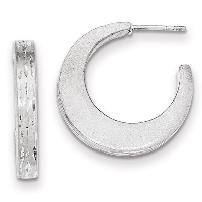Brushed-Diamond-cut Post Hoop Earrings Sterling Silver QE11722