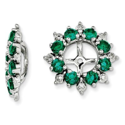 Diamond &amp; Created Emerald Earring Jacket Sterling Silver Rhodium QJ119MAY, MPN: QJ119MAY, 886774283…