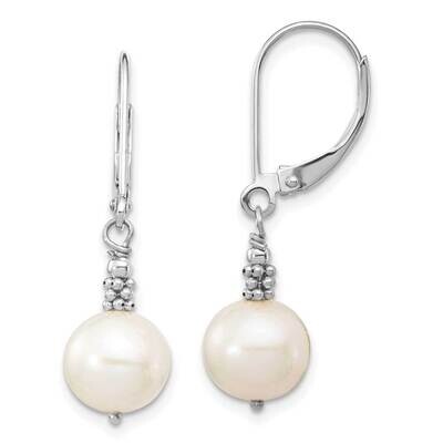 8-9mm Near Round White Cultured Freshwater Pearl Leverback Earrings 14k White Gold XFW654E, MPN: XF…