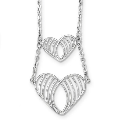 Rhodium Plated Open Wire Hearts Necklace Sterling Silver QG4018-18