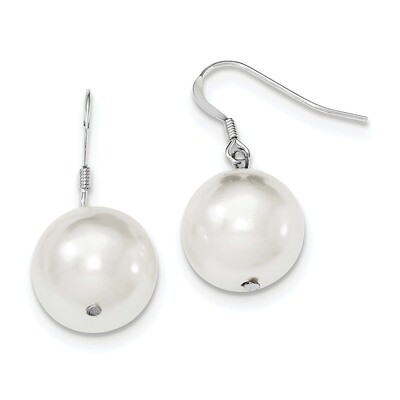 14-15mm White Shell Bead Dangle Earrings Sterling Silver QE12789, MPN: QE12789, 191101429149