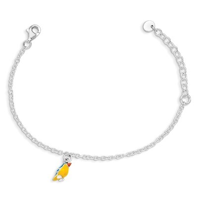 1.5 Inch ext Enamel Bird Kid&#39;s Bracelet Sterling Silver QG3526-5.5
