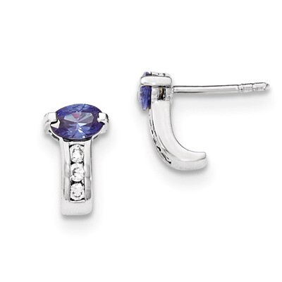 Purple Color &amp; White CZ Post Earrings Sterling Silver QE12468
