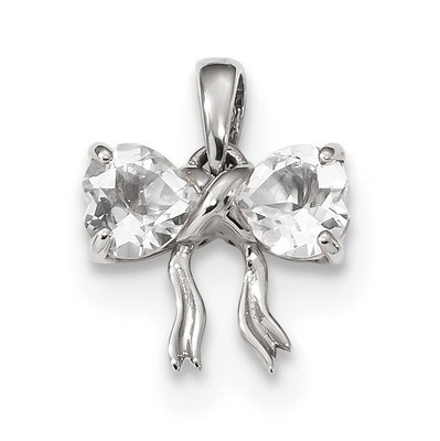 White Topaz Bow Pendant 14k white Gold Polished XBS565, MPN: XBS565, 883957173726