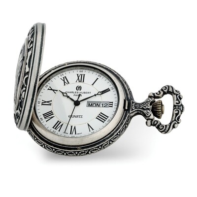 Charles Hubert Antique Chrome Finish 2 Horses Pocket Watch  XWA6155, MPN: XWA6155, 848870008296