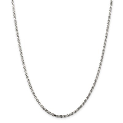 18 Inch Plated 2.75mm Diamond-cut Rope Chain Sterling Silver Rhodium QDC060R-18, MPN: QDC060R-18, 8…