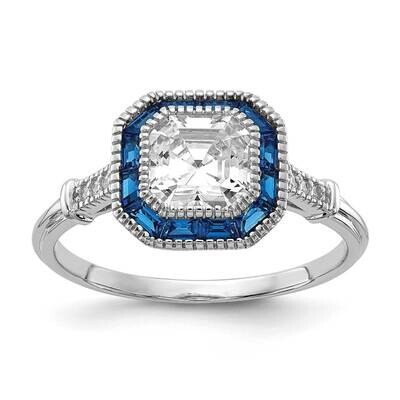 Sterling Silver Diamonique &amp; Simulated Sapphire Deco Ring-size 10 J353447000360