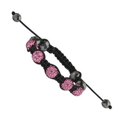 10mm 4 Hematite &amp; 5 Pink Crystal Beads Black Cord Bracelet BF1407