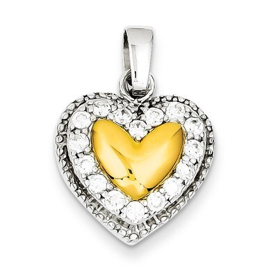 Sterling Silver &amp; Gold Plating Diamond Heart Pendant QC7469