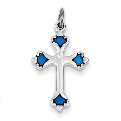 Blue Enameled Budded Cross Charm Sterling Silver QC3341, MPN: QC3341, 886774107561