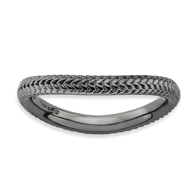 Sterling Silver Polished Black-plate Wave Ring QSK689-8