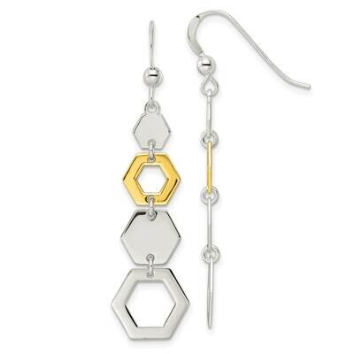 Hexagon Dangle Earrings Sterling Silver Gold-Tone QE16100, MPN: QE16100, 196904150986